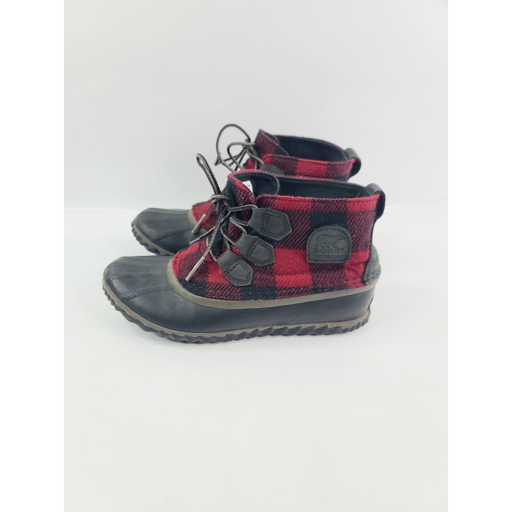 Sorel Women's Waterproof Red Plaid Boots, Size 7, Black/Red